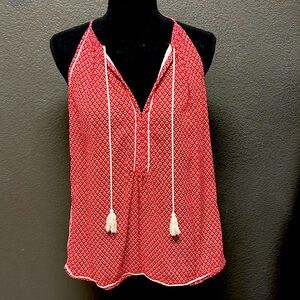 Joe Fresh Loose Flowy VNeck Halter Racer Back Top Tassels Accent Boho EUC